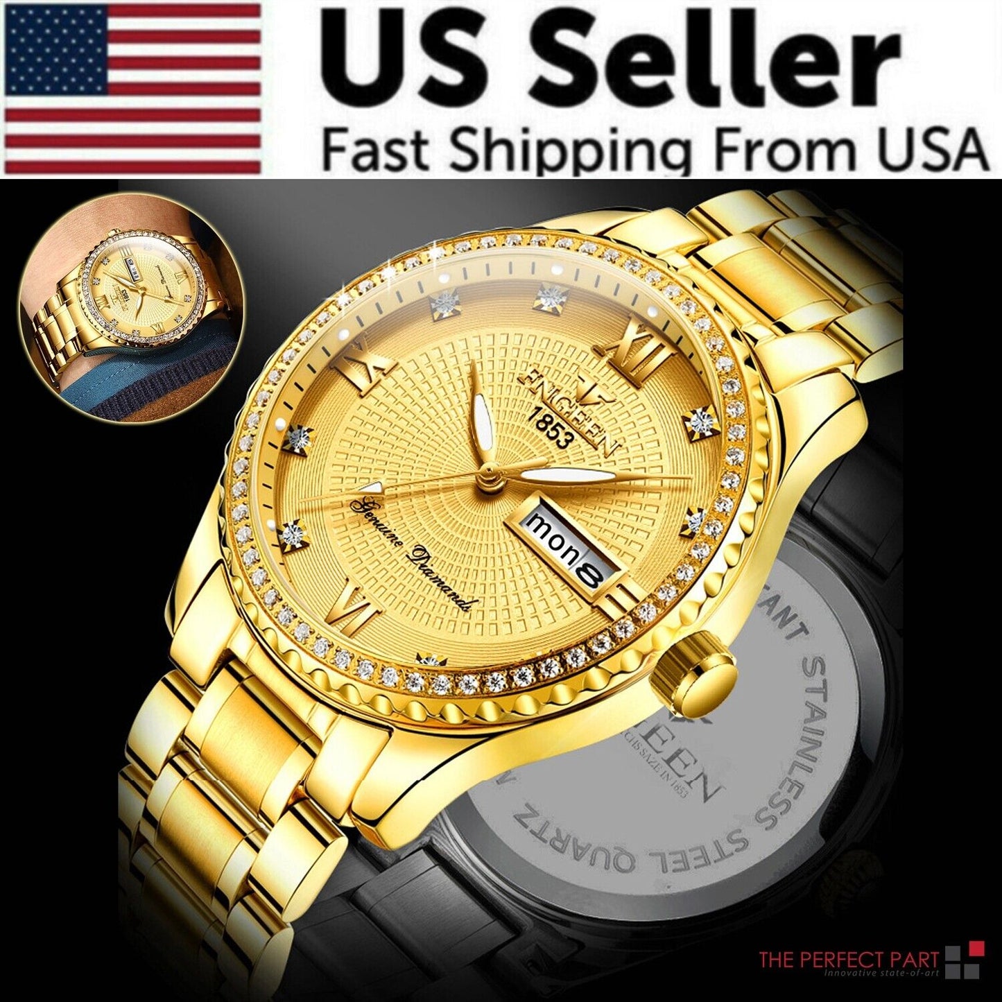 Gold Men’s Quartz Watch – Stainless Steel, Waterproof, Classic - Lux Timepieces