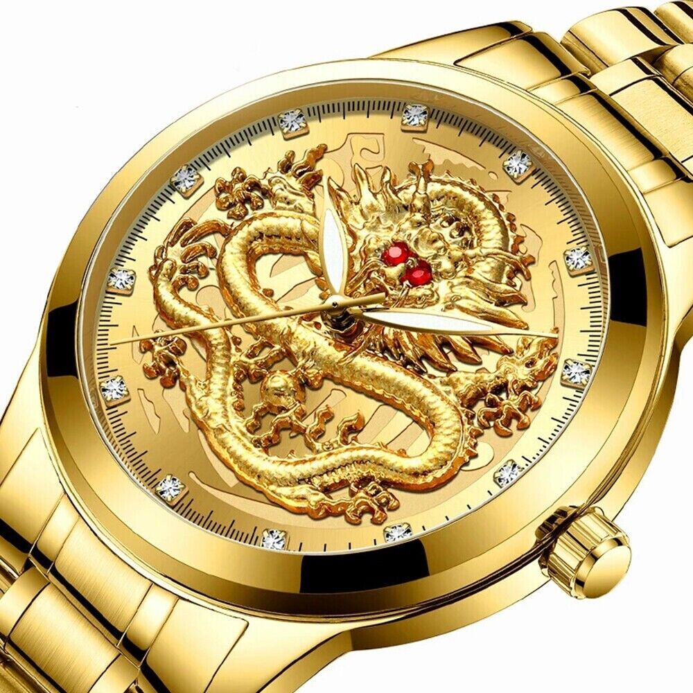 Business Gift Waterproof Gold Men's Diamond Quartz Watch Classic Stainless Steel