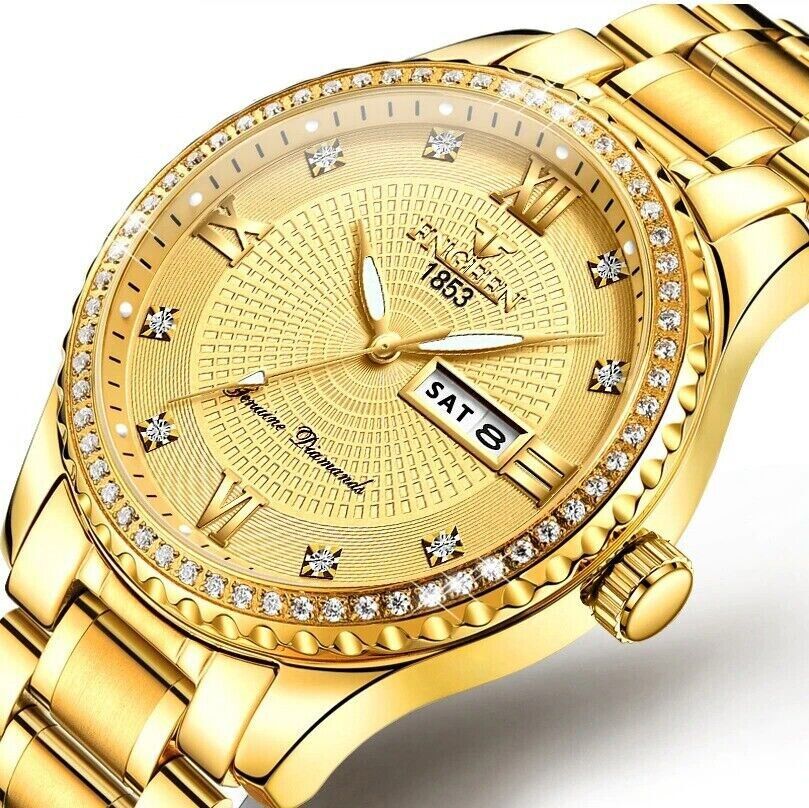 Gold Men’s Quartz Watch – Stainless Steel, Waterproof, Classic - Lux Timepieces 