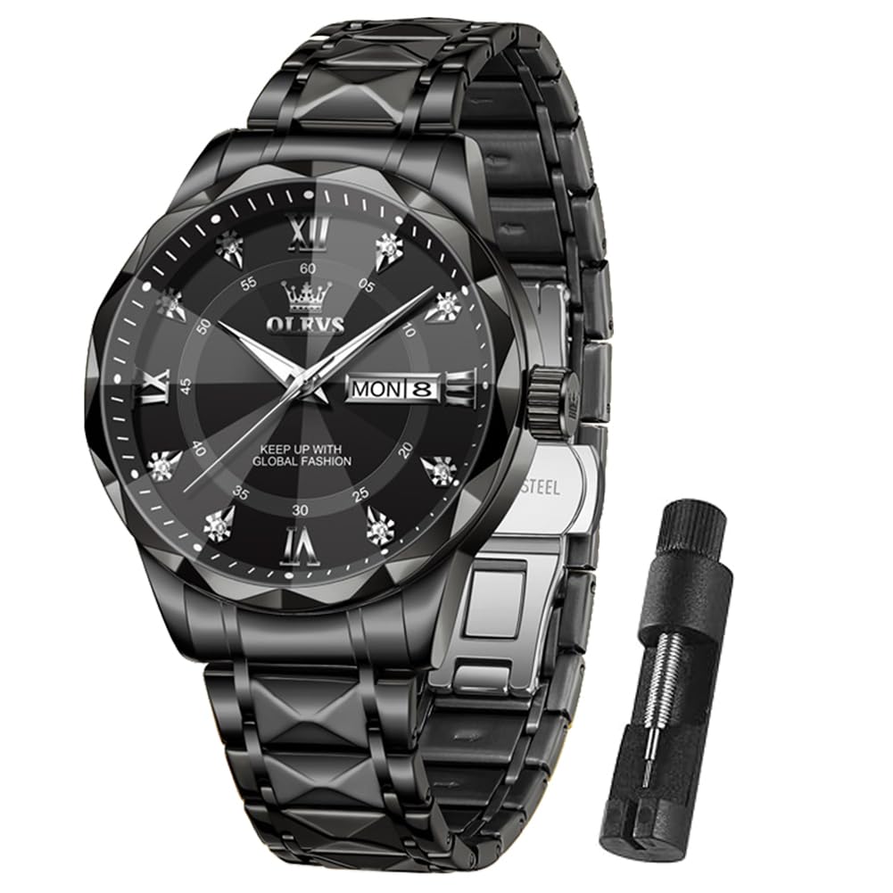 OLEVS Luxury Classic Analog Diamond Black Quartz - Lux Timepieces 