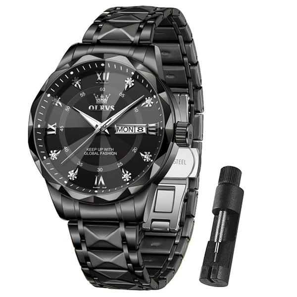 OLEVS Luxury Classic Analog Diamond Black Quartz - Lux Timepieces 