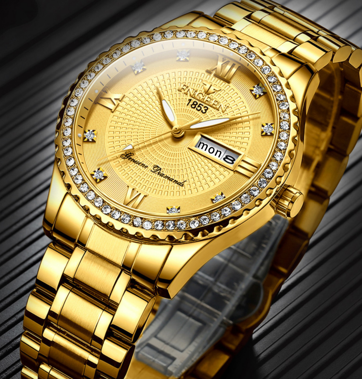Gold Men’s Quartz Watch – Stainless Steel, Waterproof, Classic - Lux Timepieces 