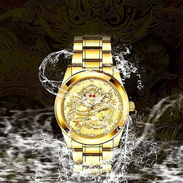 Gold Dragon Men’s Quartz Watch – Diamond Dial - Lux Timepieces 