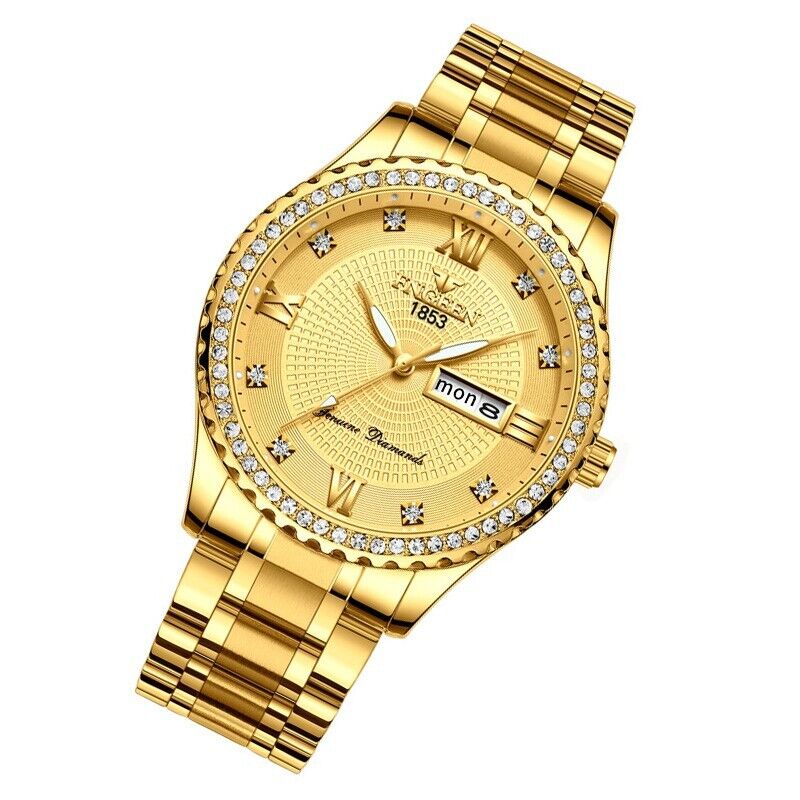 Gold Men’s Quartz Watch – Stainless Steel, Waterproof, Classic - Lux Timepieces 
