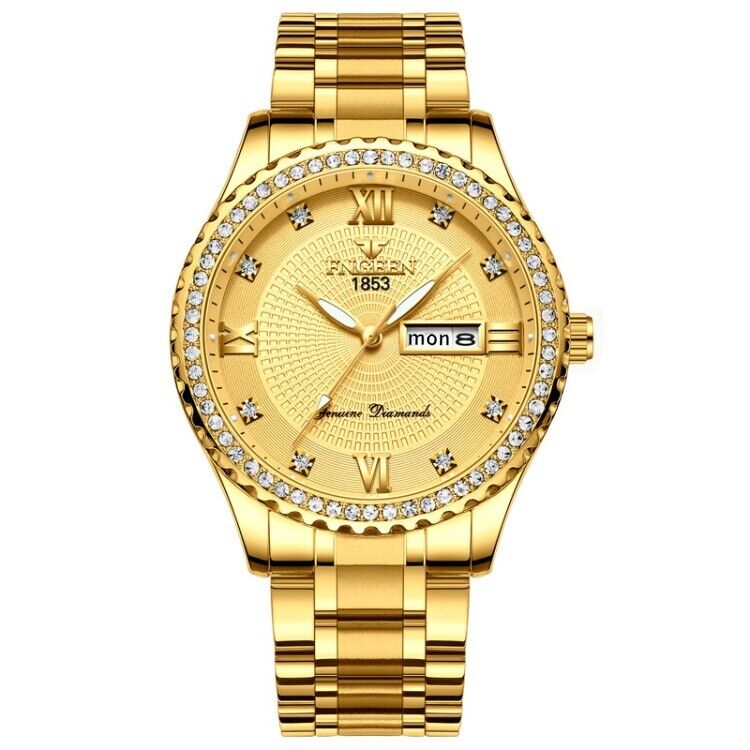 Gold Men’s Quartz Watch – Stainless Steel, Waterproof, Classic - Lux Timepieces 